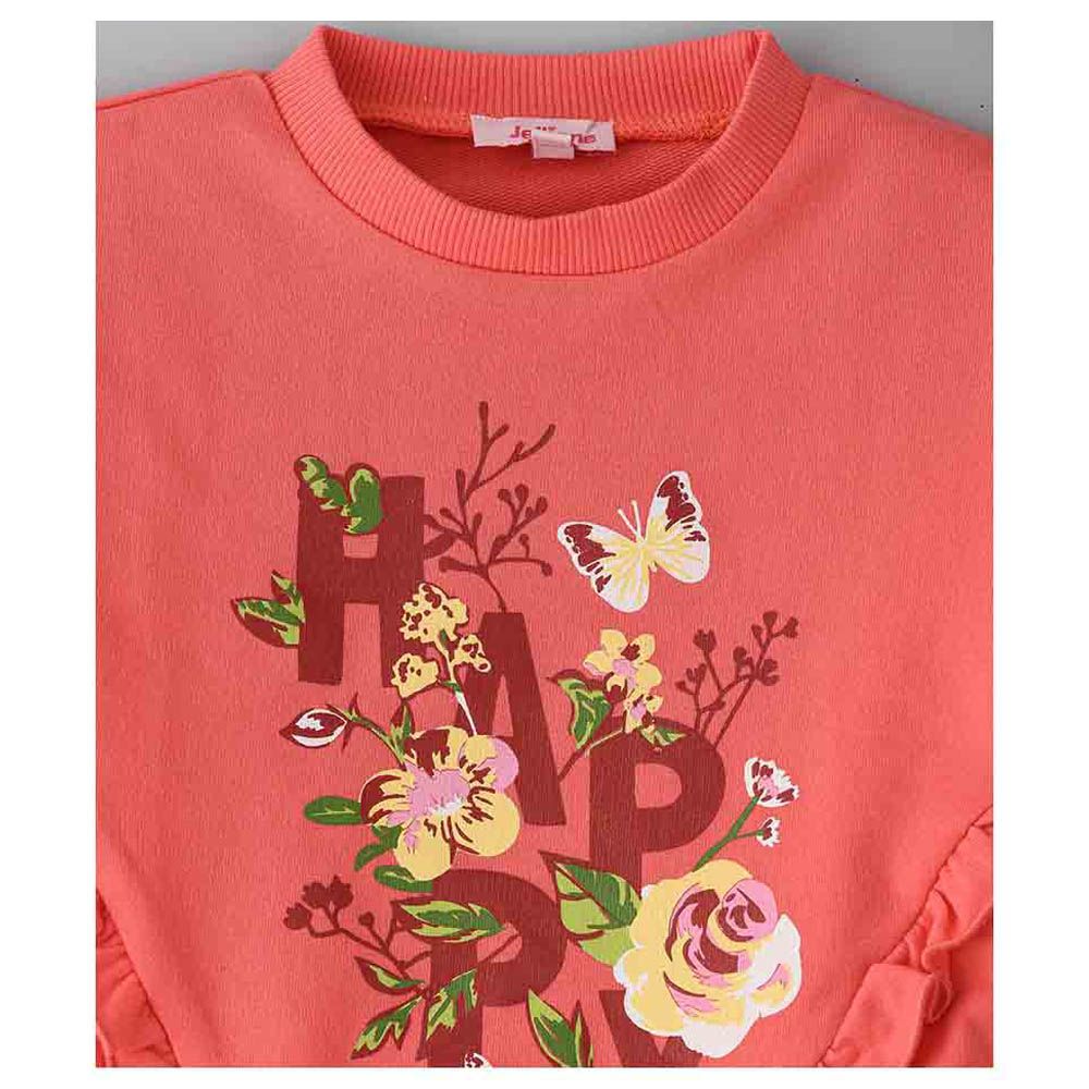 Jelliene - Sweat Top w/ Happy Print - Coral