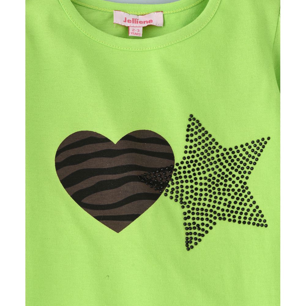 Jelliene - Knit T-Shirt W/ Print - Green