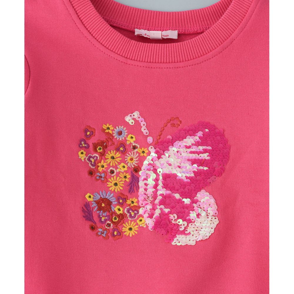 Jelliene - Sweat Top W/ Sequins Work At Front - Pink