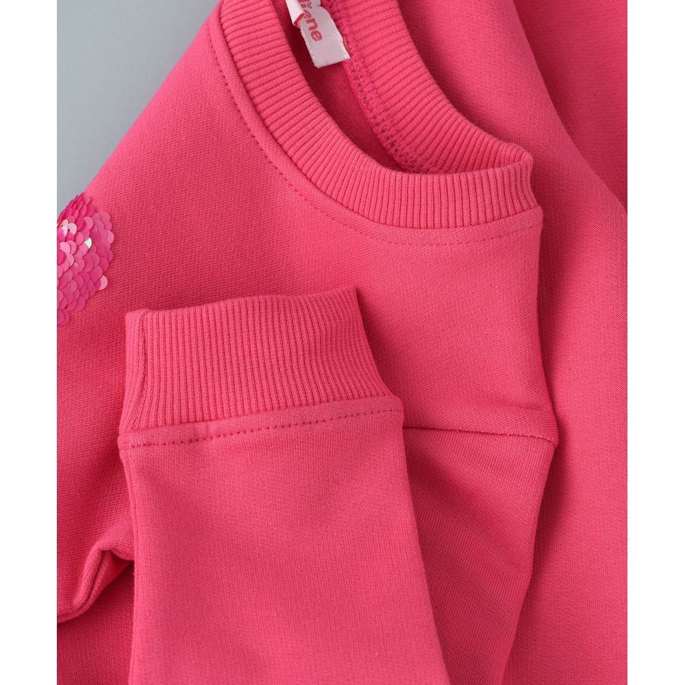 Jelliene - Sweat Top W/ Sequins Work At Front - Pink