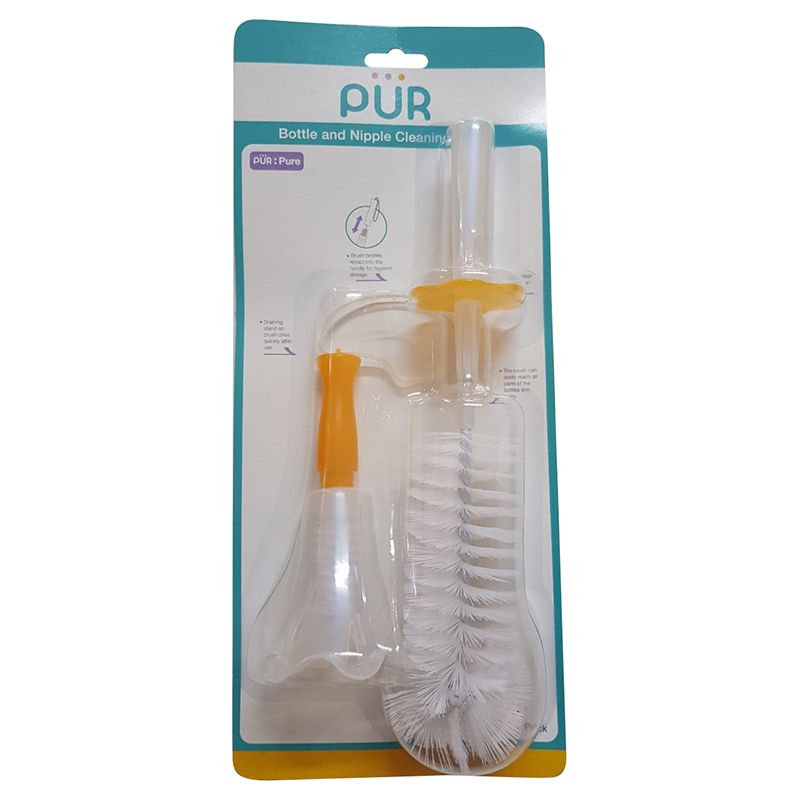 PUR - Bottle & Nipple Brushes W/ Stand For Draining - Orange