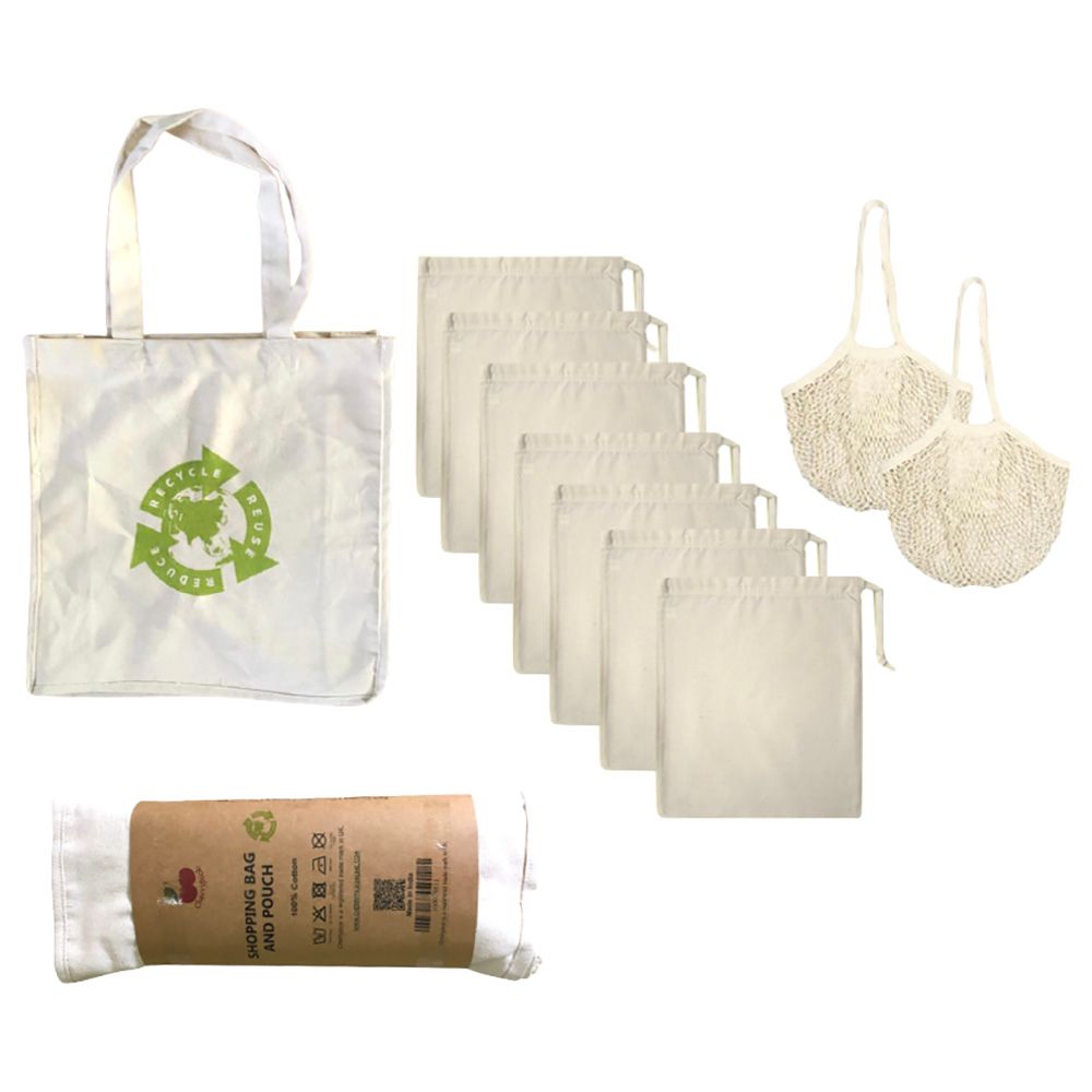 Cherrypick - Eco Friendly Cotton Shopping Bags - Pack of 10 - White