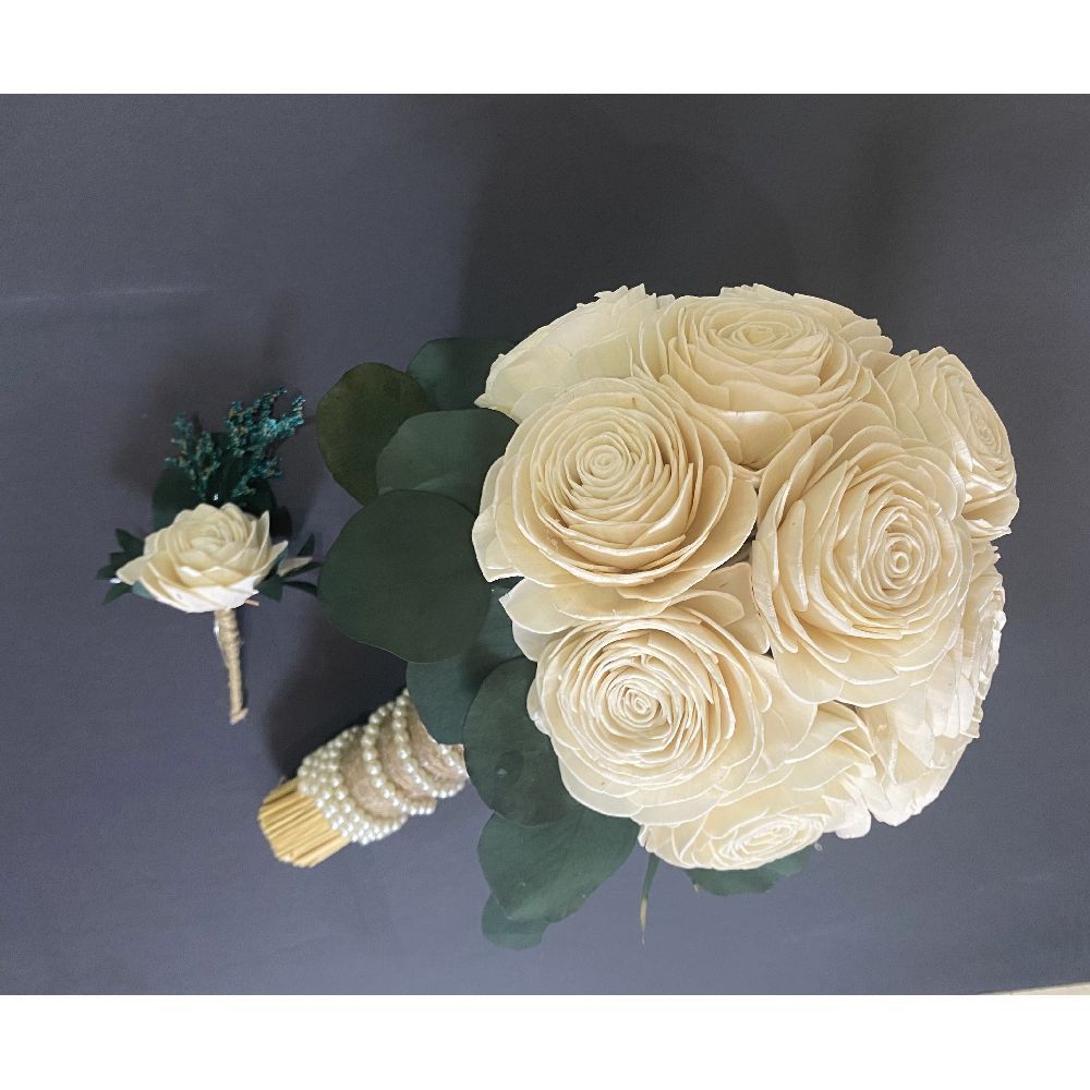 Eco Flowers - Wedding Bouquet W/ Buttonnairre - White