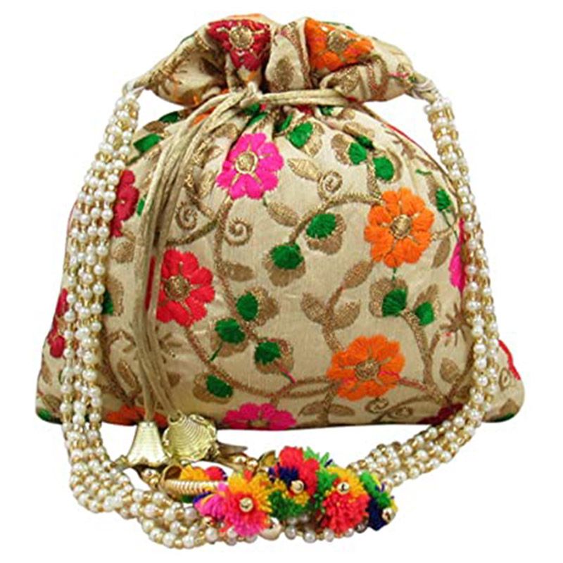 Kaf Craft - Set of 4 Handcrafted Ethnic Drawstring Bag/Purse - Assorted