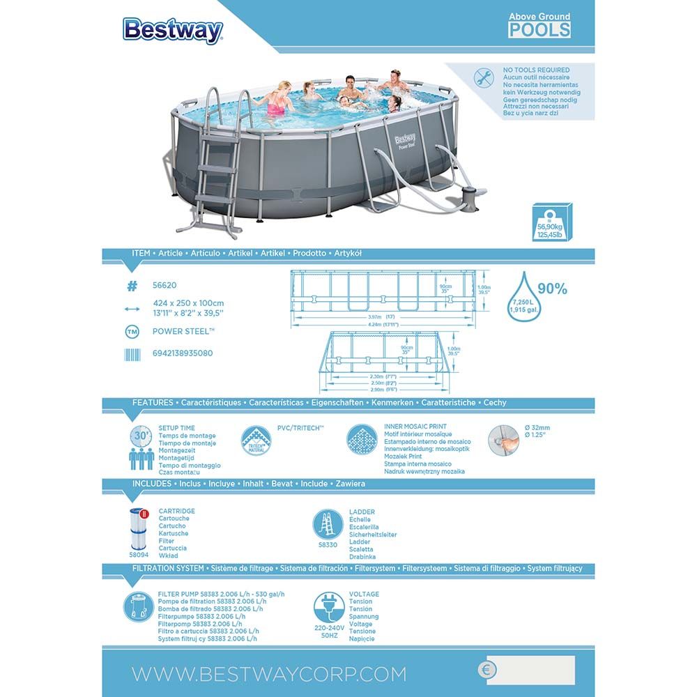 Bestway - AGP Power Steel Oval Frame Pool - Grey