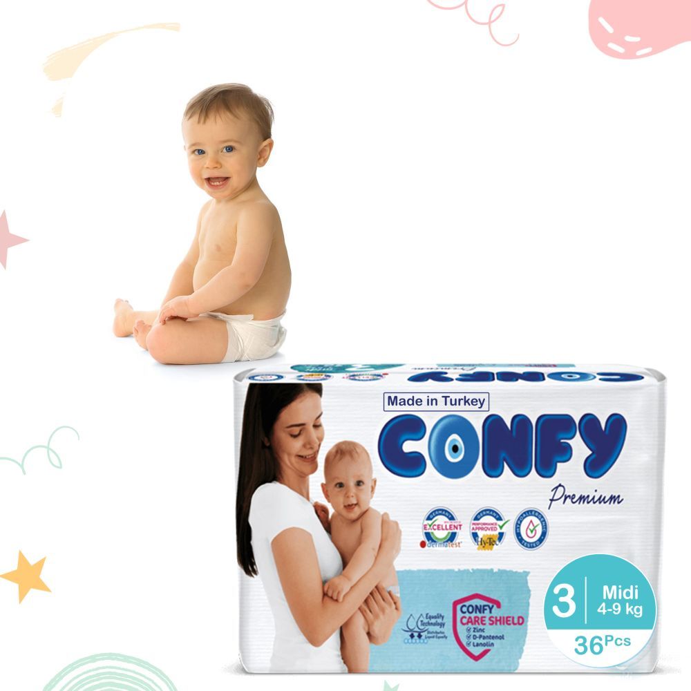 Confy - Premium Baby Diapers Eco Single Pack - Midi Size 3 - 7-13kg - 36 Diapers