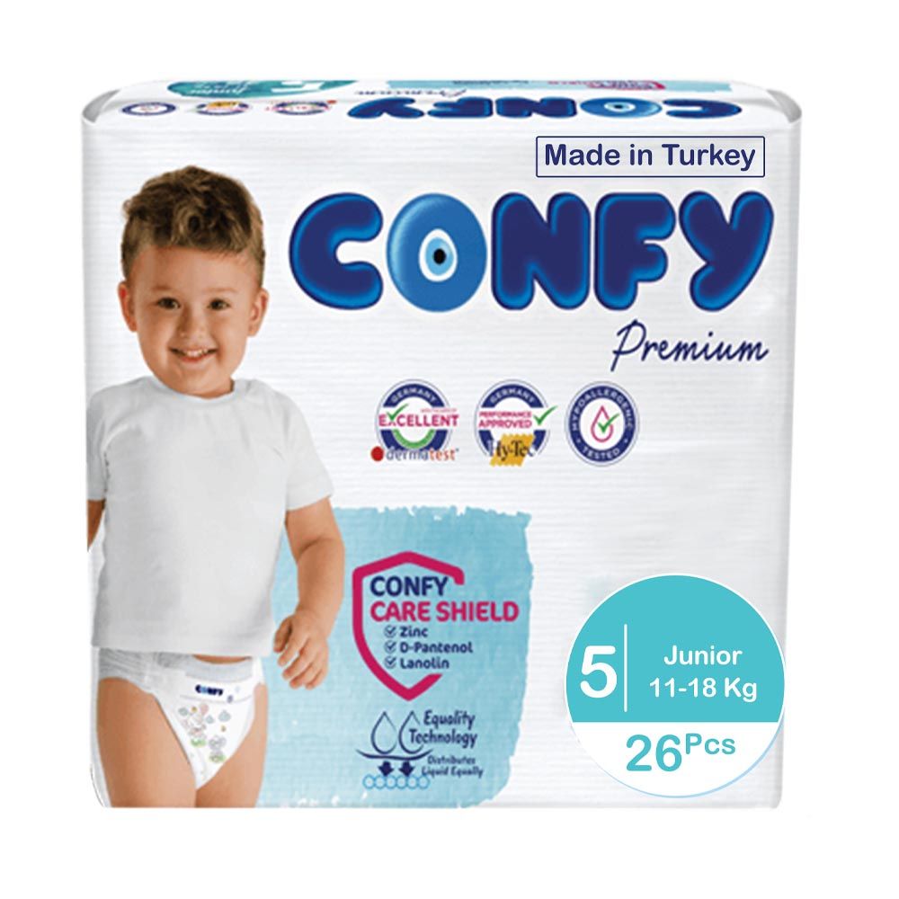 Confy - Premium Baby Diapers Eco Single Pack - Junior Size 5 - 12+kg - 26 Diapers