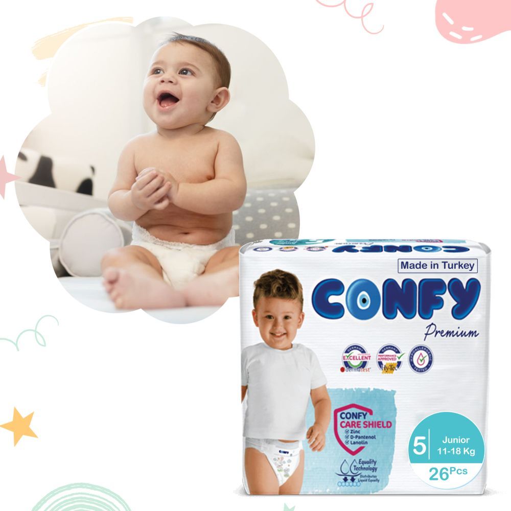 Confy - Premium Baby Diapers Eco Single Pack - Junior Size 5 - 12+kg - 26 Diapers