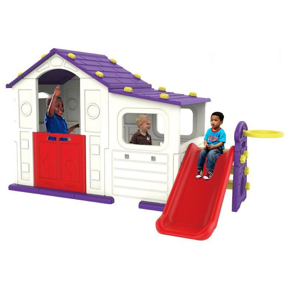 Megastar - Double Fun Indigo Playhouse w/ Play Shed & Hoops N Slide