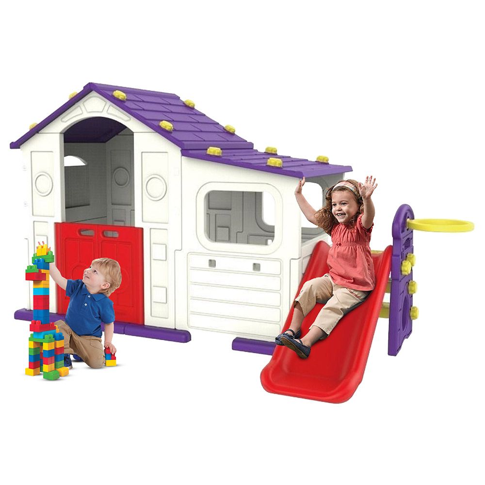 Megastar - Double Fun Indigo Playhouse w/ Play Shed & Hoops N Slide