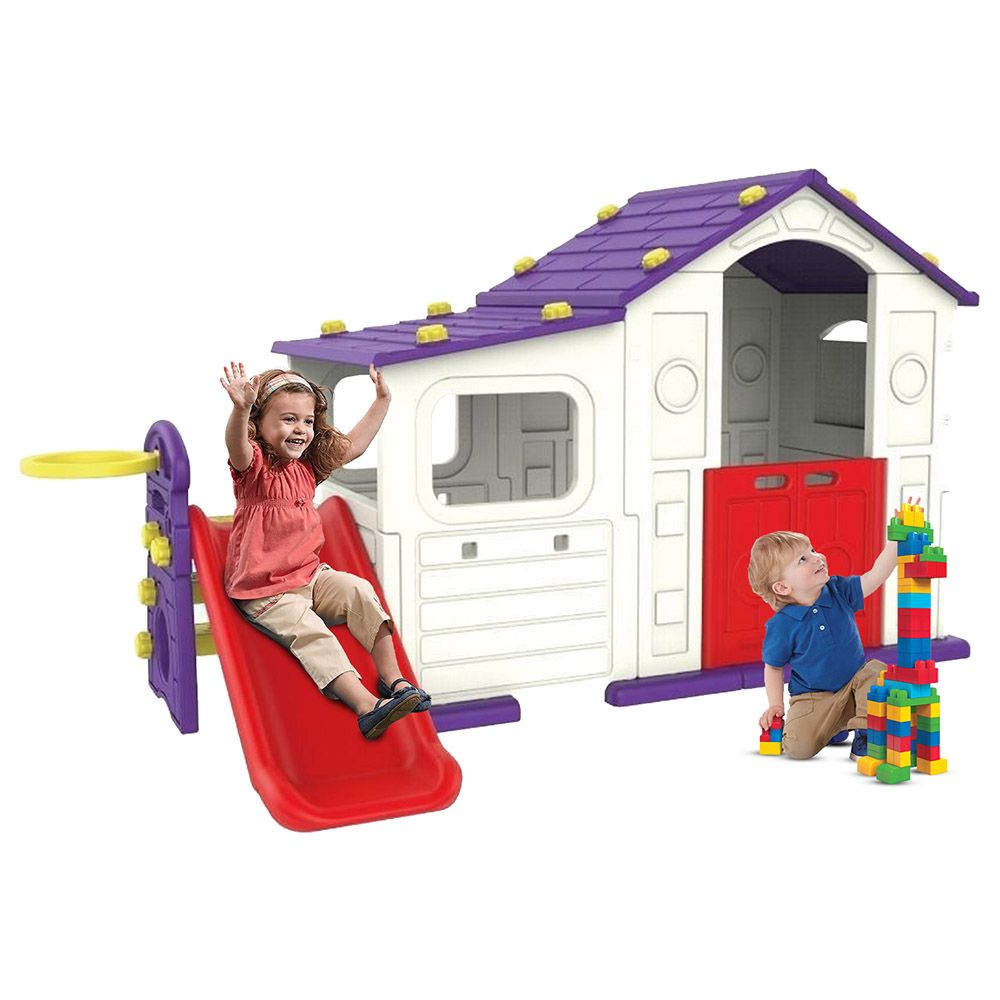 Megastar - Double Fun Indigo Playhouse w/ Play Shed & Hoops N Slide