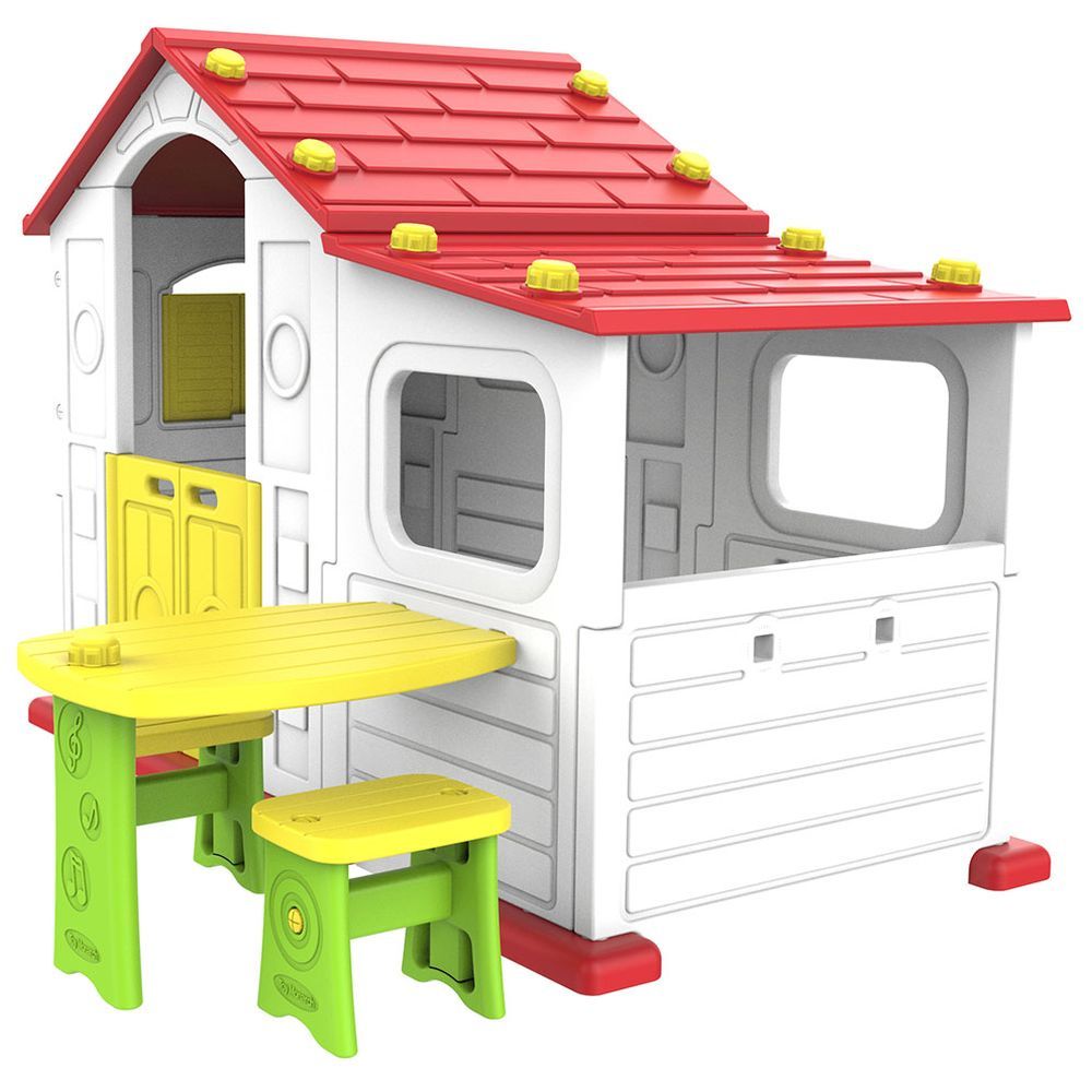 Megastar - Sun N Shine Playhouse W/ Swing, Picnic Table & Chairs 