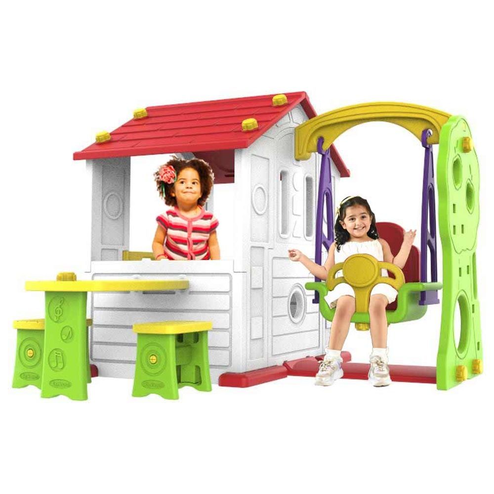 Megastar - Sun N Shine Playhouse W/ Swing, Picnic Table & Chairs 