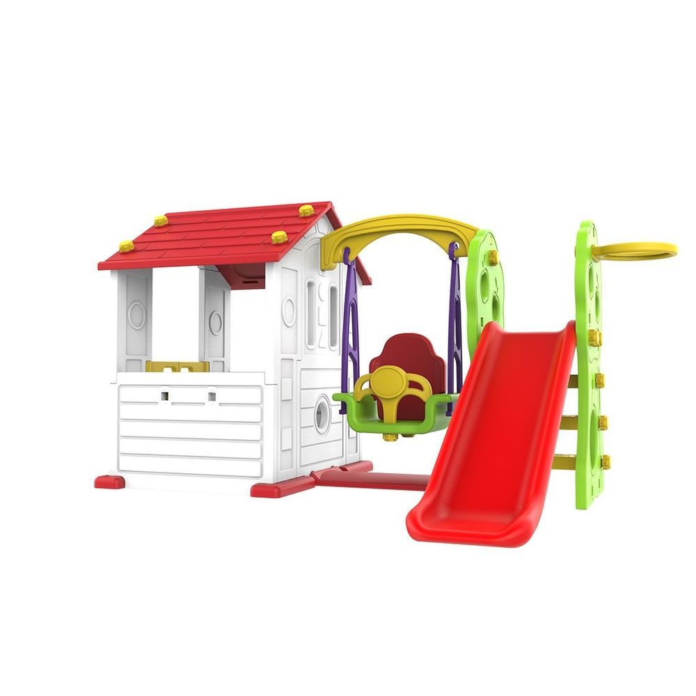 Megastar - Sun N Shine Big Playhouse W/ Slide, Swing & Basketball Ring