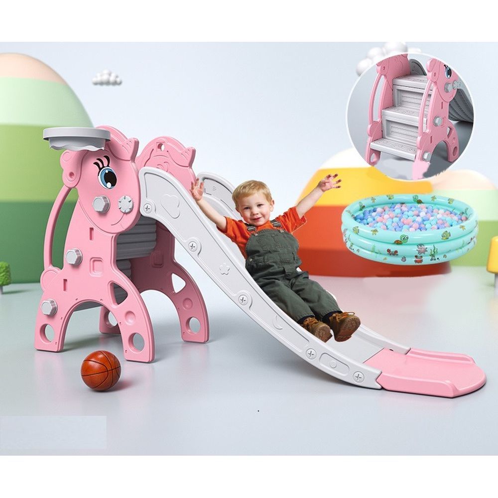 Megastar - Pony Foldable Slide W/ Ball & Basketball Hoop - Pink