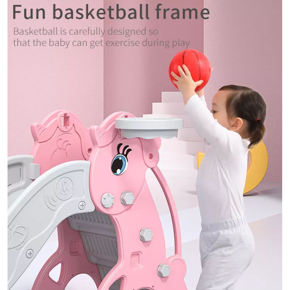 Megastar - Pony Foldable Slide W/ Ball & Basketball Hoop - Pink