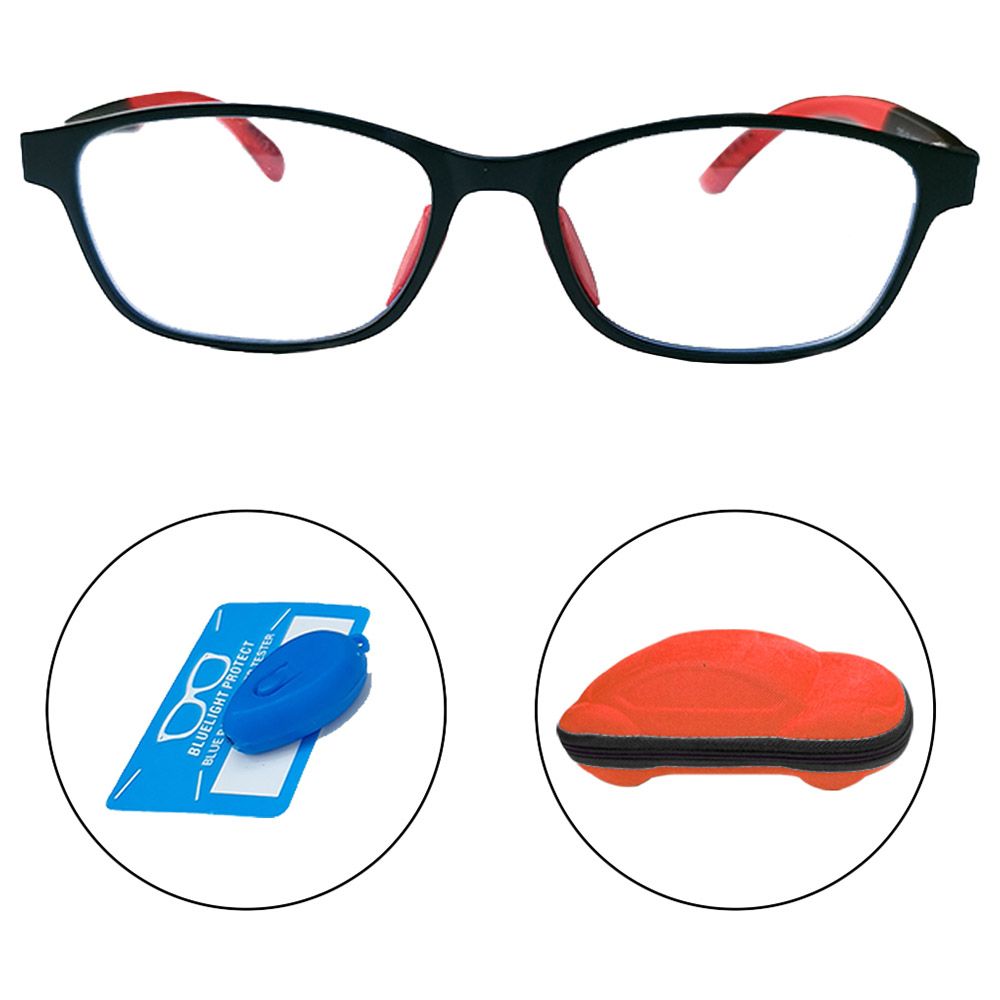 Megastar - Rectangular Blue Light Blocking Eye Glasses - Black/Red