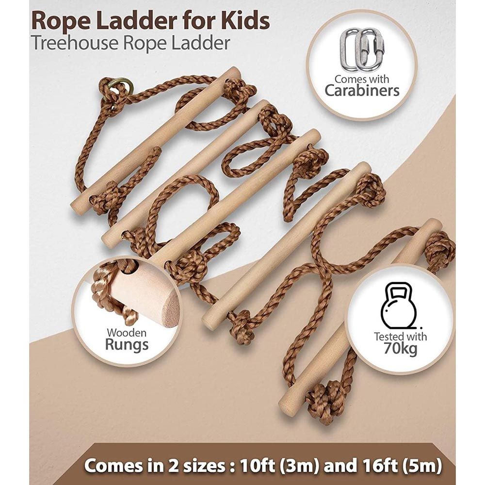 Megastar - Wooden Adjustable Climbing Rope W/ Hooks & Grip