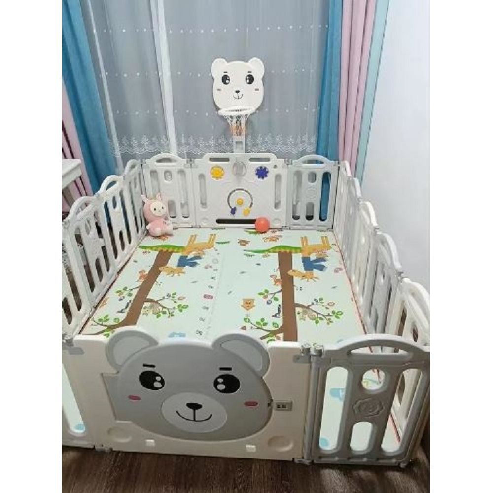 Megastar - 16-Panel Owl Playpen W/ Lock Door - Grey & White