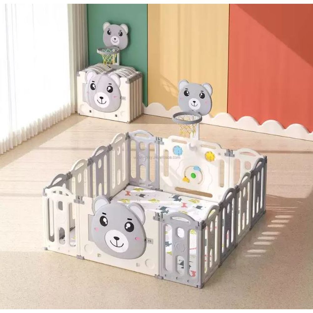 Megastar - 16-Panel Owl Playpen W/ Lock Door - Grey & White