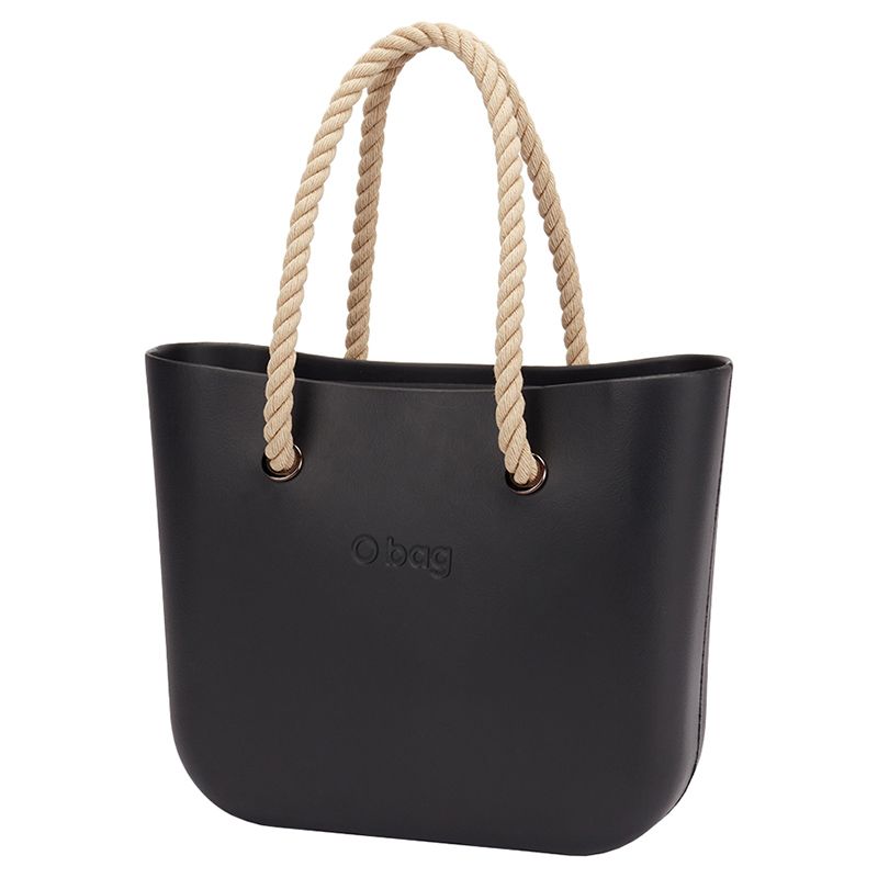 O Bag - Classic w/ Rope Sand Handles Handbag - Black