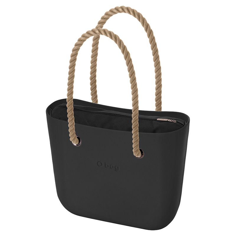 O Bag - Classic w/ Rope Sand Handles Handbag - Black