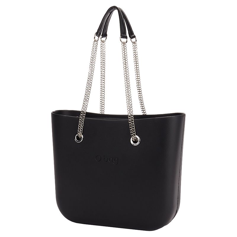 O Bag - Classic w/ Long Double Chain Handles Handbag - Black