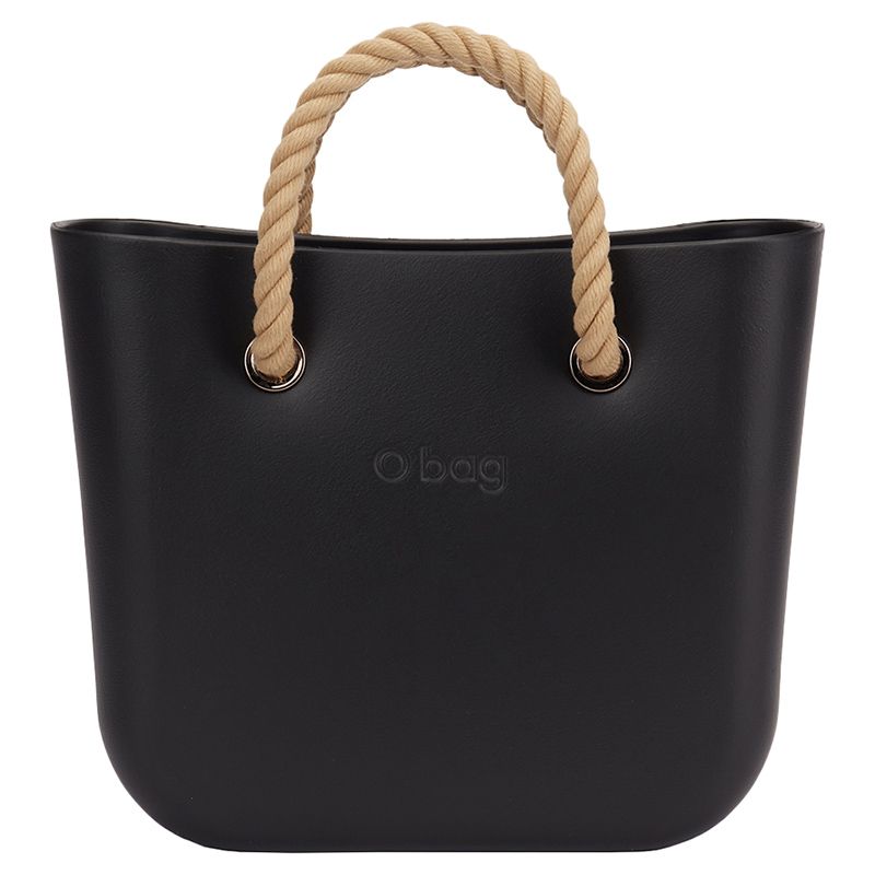 O Bag - Mini w/ Rope Sand Handles Handbag - Black