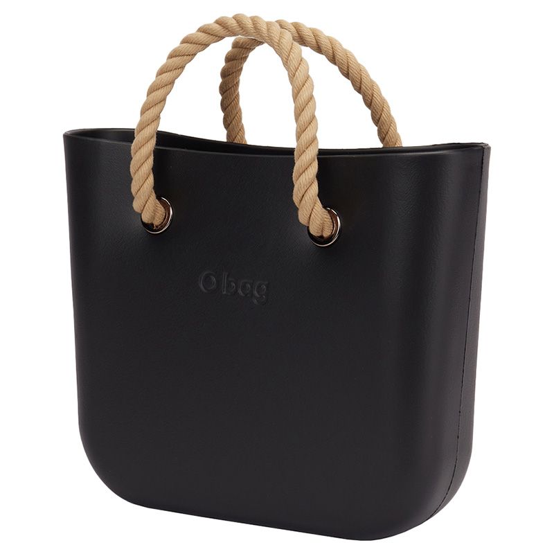 O Bag - Mini w/ Rope Sand Handles Handbag - Black