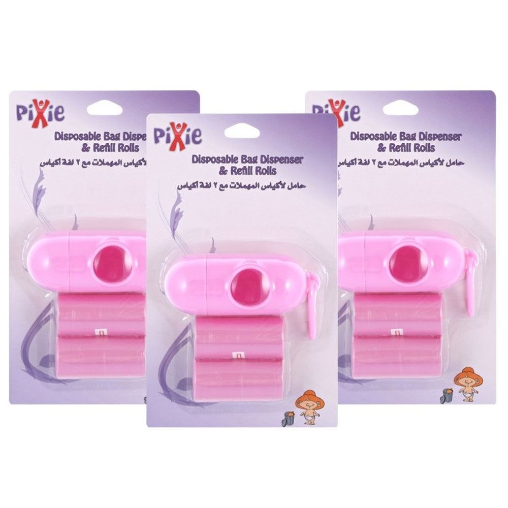 Pixie - Disposable Dispenser Bag & Refill, Pink (Bundle of 3)