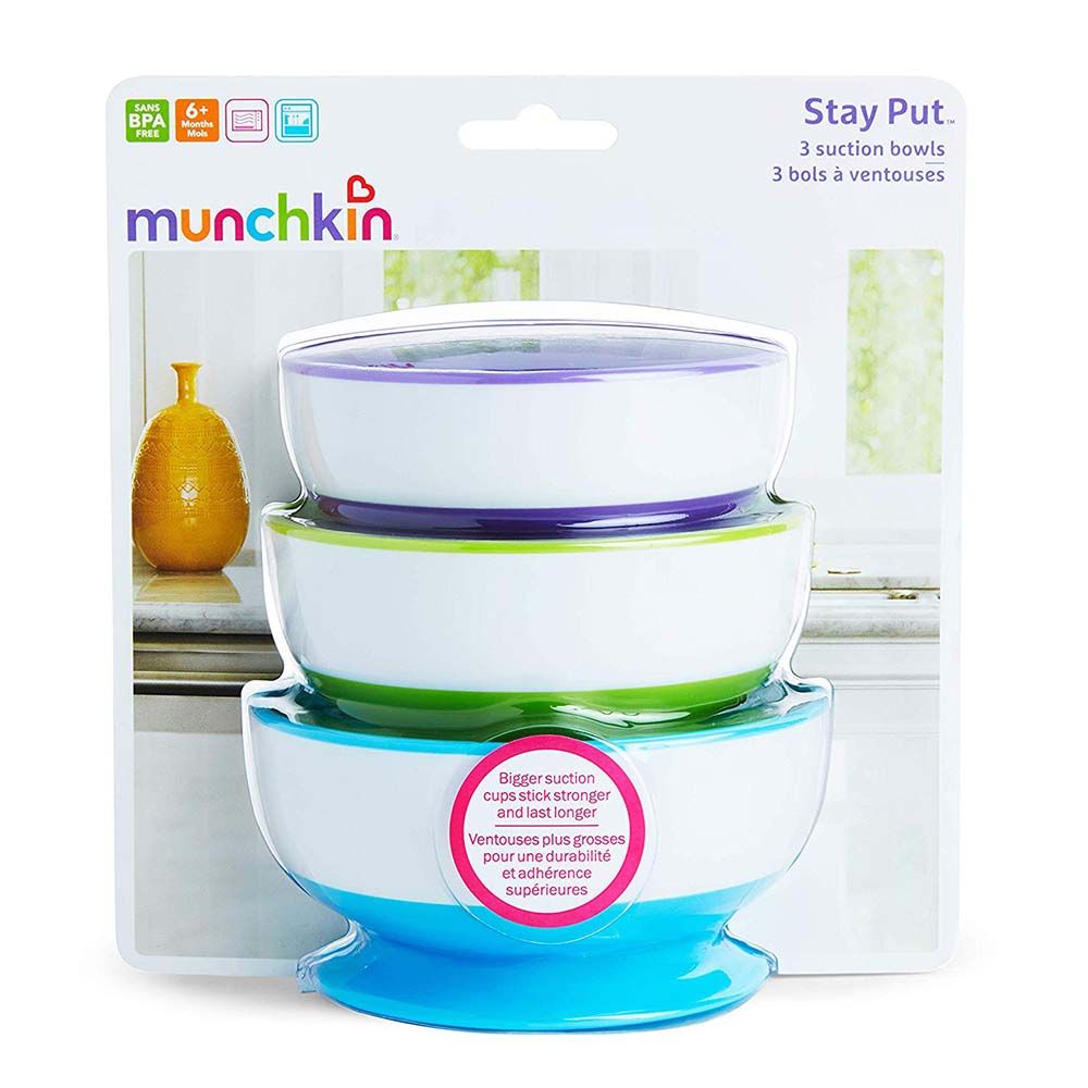 Munchkin - Stay Put Suction Bowls Pack of 3 - Purple, Green, Blue