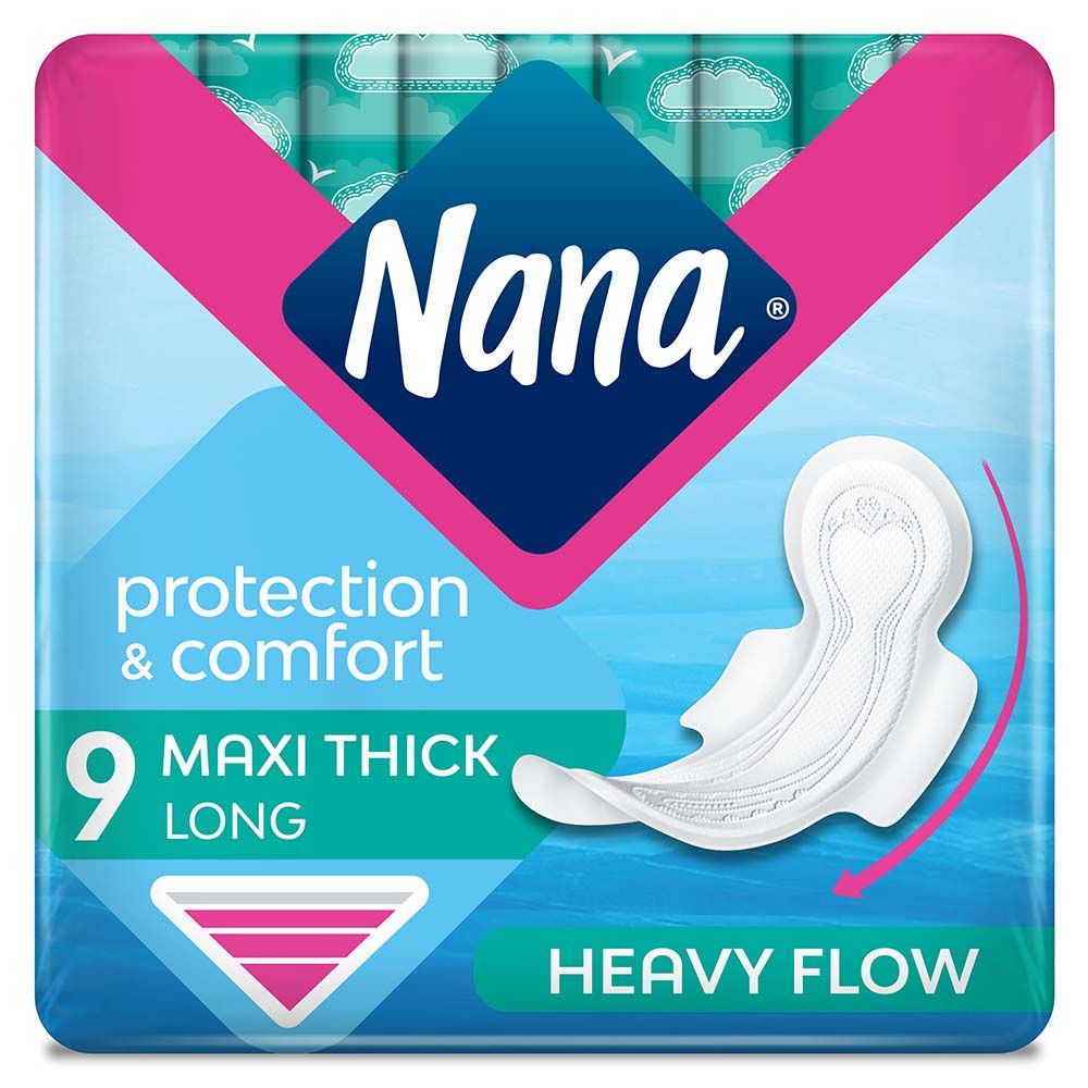 Nana - Maxi Long/Super Sanitary Pads With Wings, 9 Count