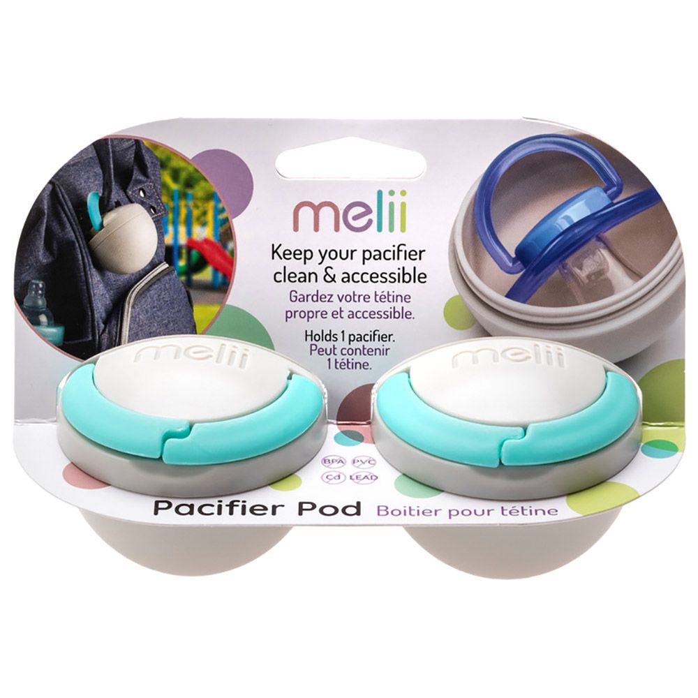 Melii - Pacifier Holder Pod - Pack of 2 - Blue & Grey