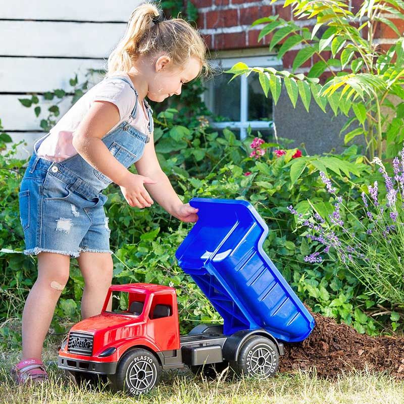 Plasto - Dump Truck With Silent Wheels - 60 cm - Blue & Red