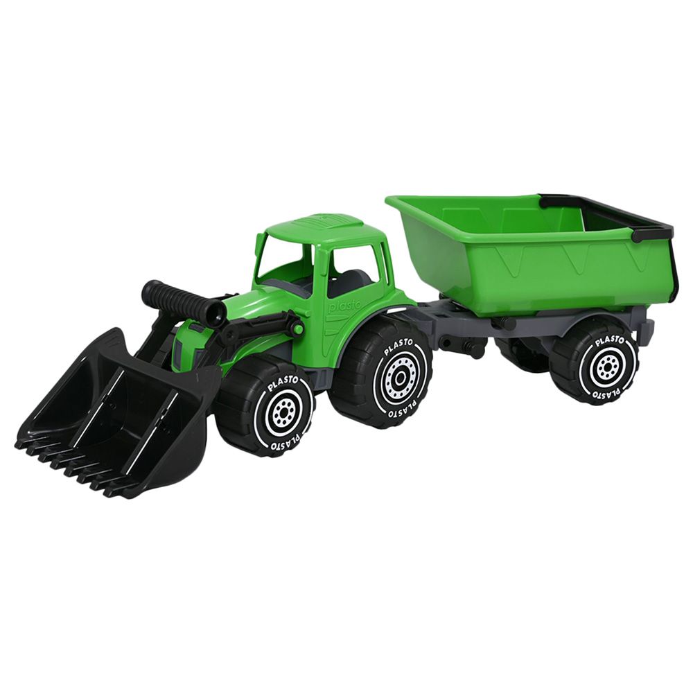 Plasto - Tractor With Front Loader & Trailer - 57 cm - Green