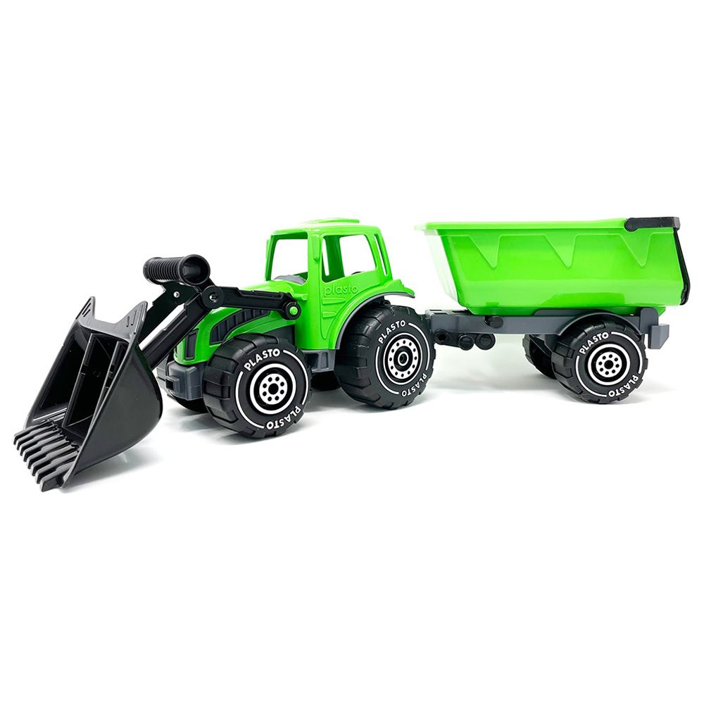 Plasto - Tractor With Front Loader & Trailer - 57 cm - Green