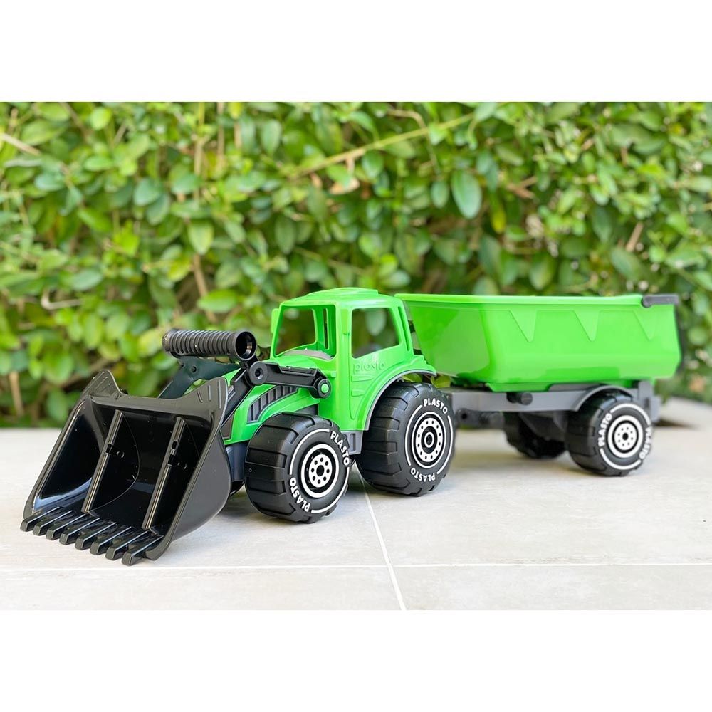 Plasto - Tractor With Front Loader & Trailer - 57 cm - Green