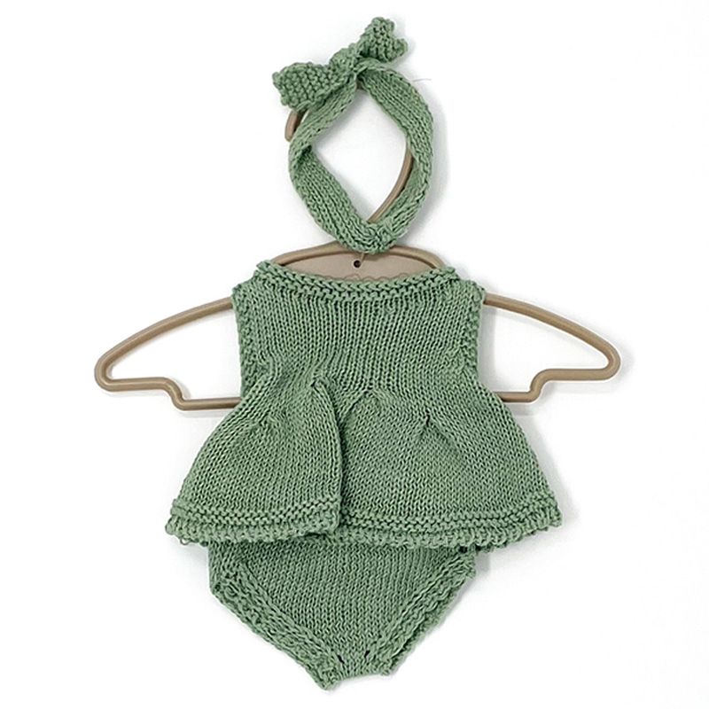 Miniland Baby - Knitted Doll Outfit Dress & Headband - 21cm - Green