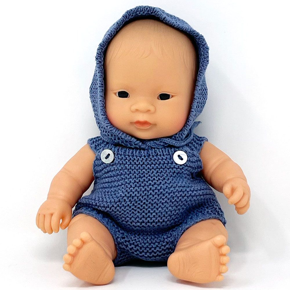 Miniland Baby - Knitted Doll Outfit - Rompers & Hood For Doll - 21cm - Blue