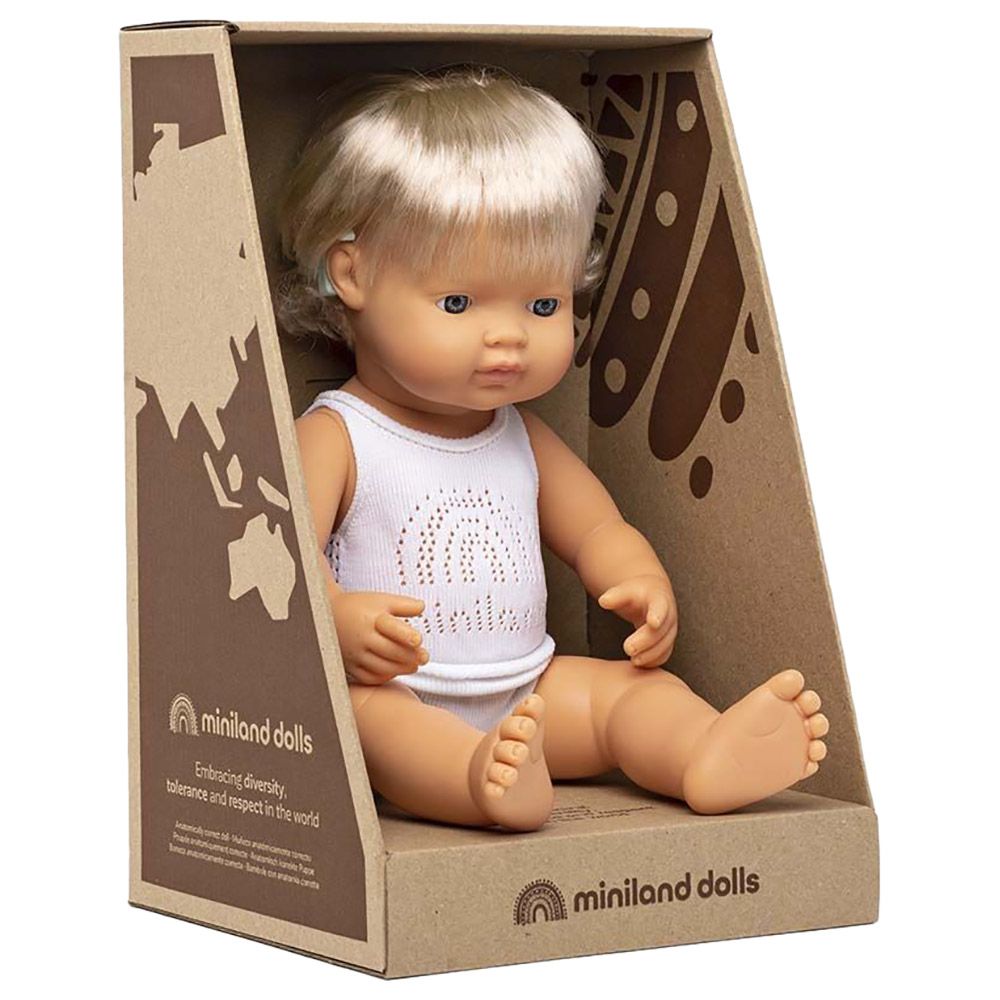 Miniland Baby - Caucasian Girl Doll w/ Hearing Aid - 38cm - White