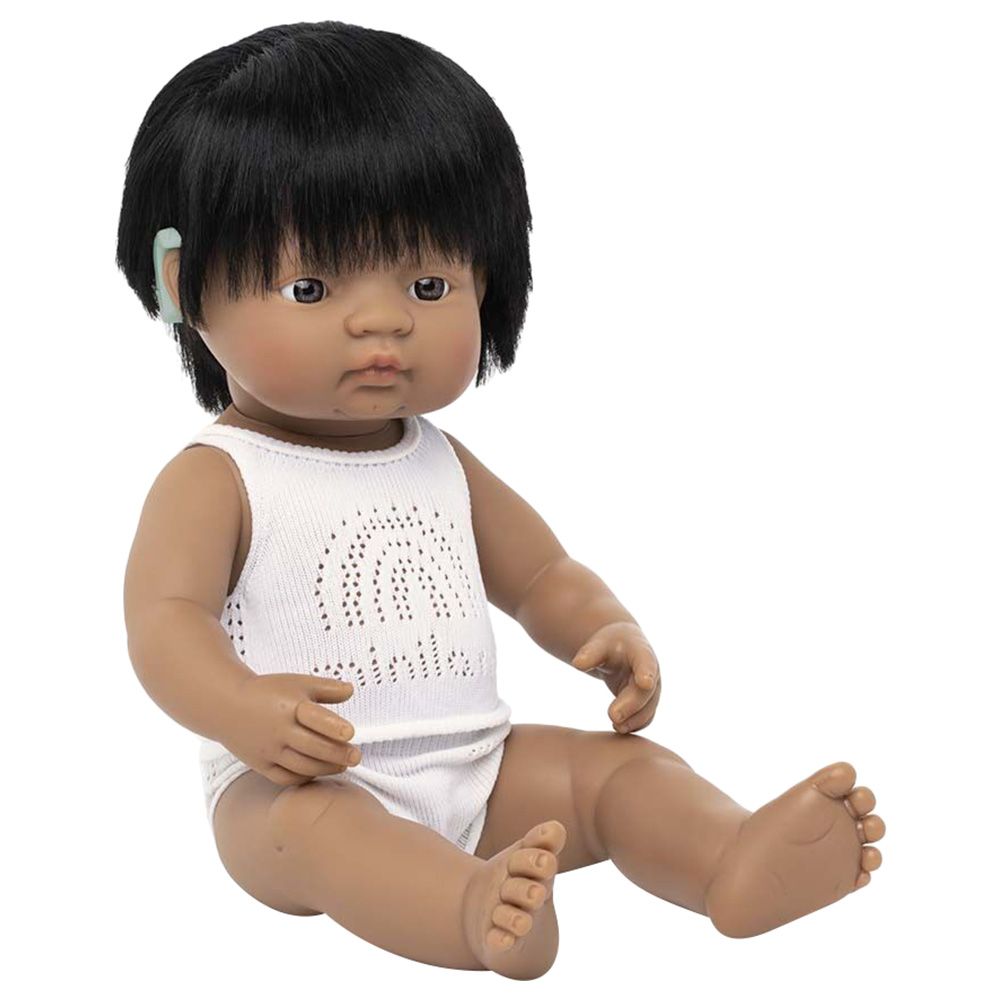 Miniland Baby - Hispanic Boy Doll w/ Hearing Aid - 38cm - Brown