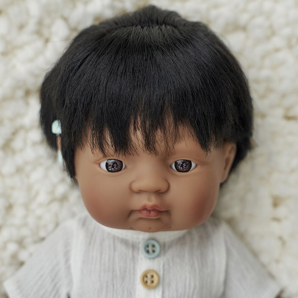 Miniland Baby - Hispanic Boy Doll w/ Hearing Aid - 38cm - Brown