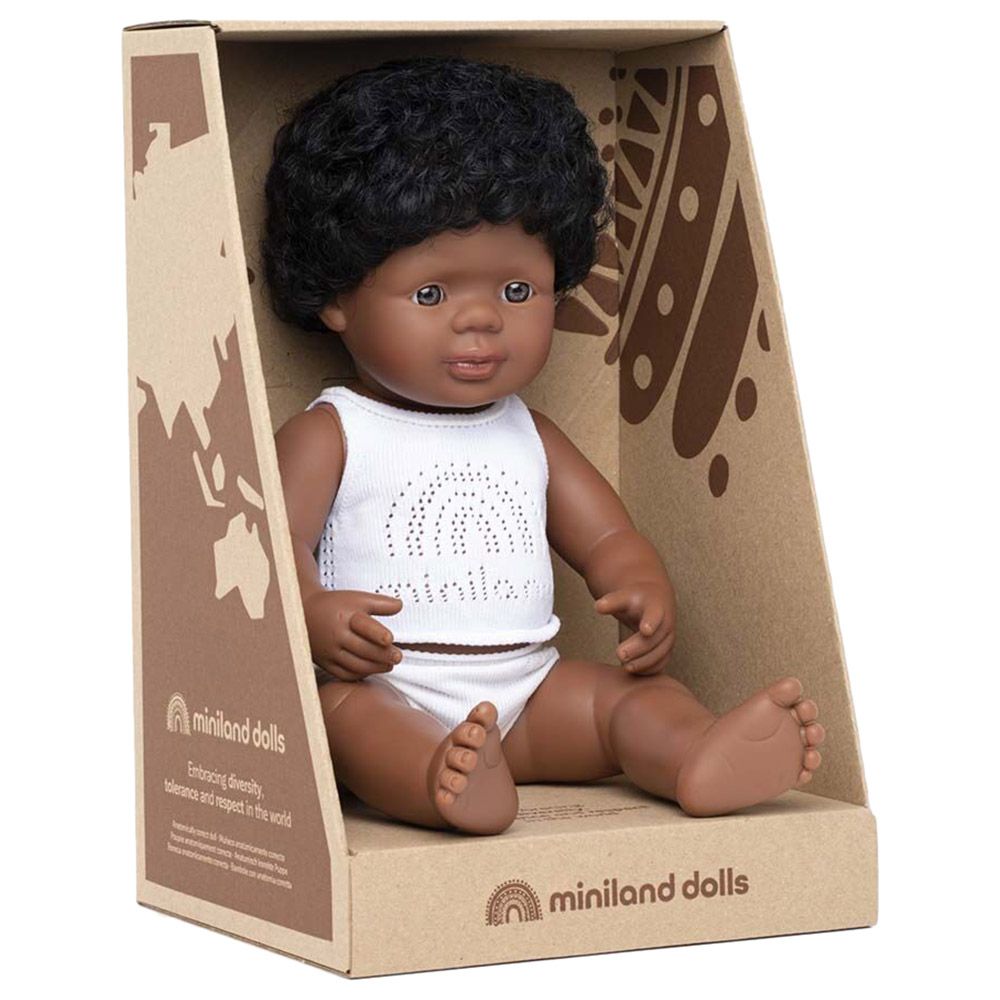 Miniland Baby - Afro-American Boy Doll - 38cm - Brown