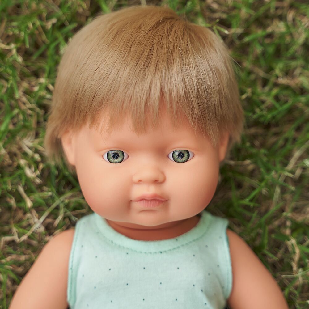 Miniland Baby - Caucasian Dark Blond Boy Doll - 38cm - White