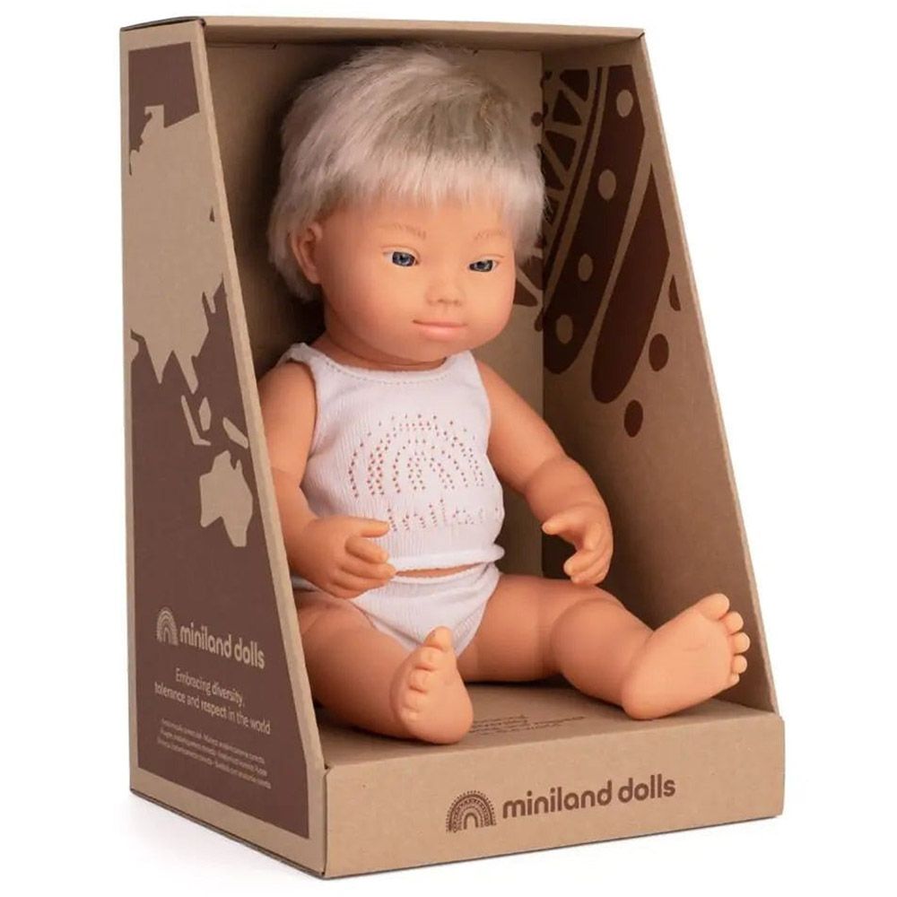 Miniland Baby - Caucasian Baby Doll  Boy w/ Down Syndrome - 38 cm - White 