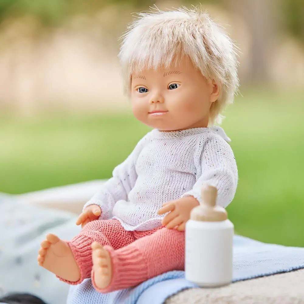 Miniland Baby - Caucasian Baby Doll  Boy w/ Down Syndrome - 38 cm - White 