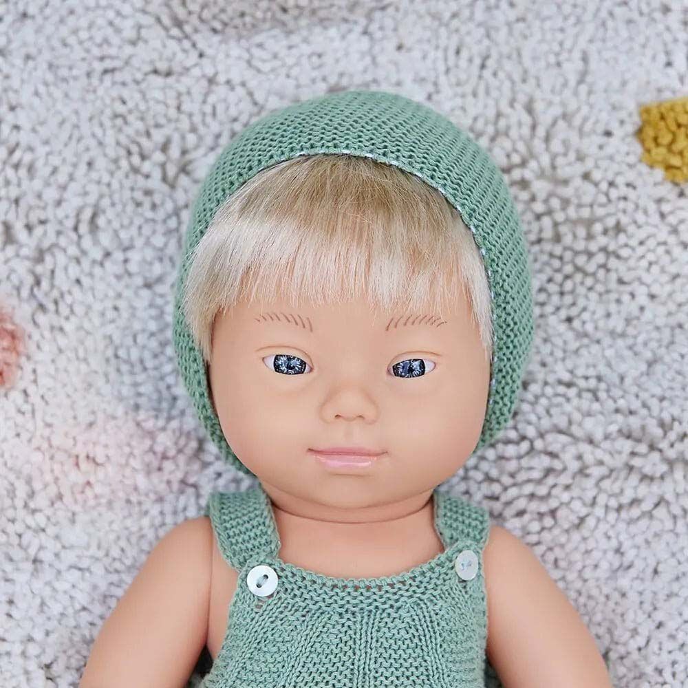 Miniland Baby - Caucasian Baby Doll  Boy w/ Down Syndrome - 38 cm - White 