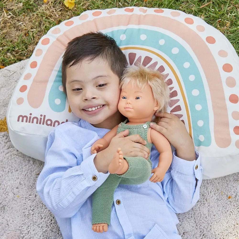 Miniland Baby - Caucasian Baby Doll  Boy w/ Down Syndrome - 38 cm - White 