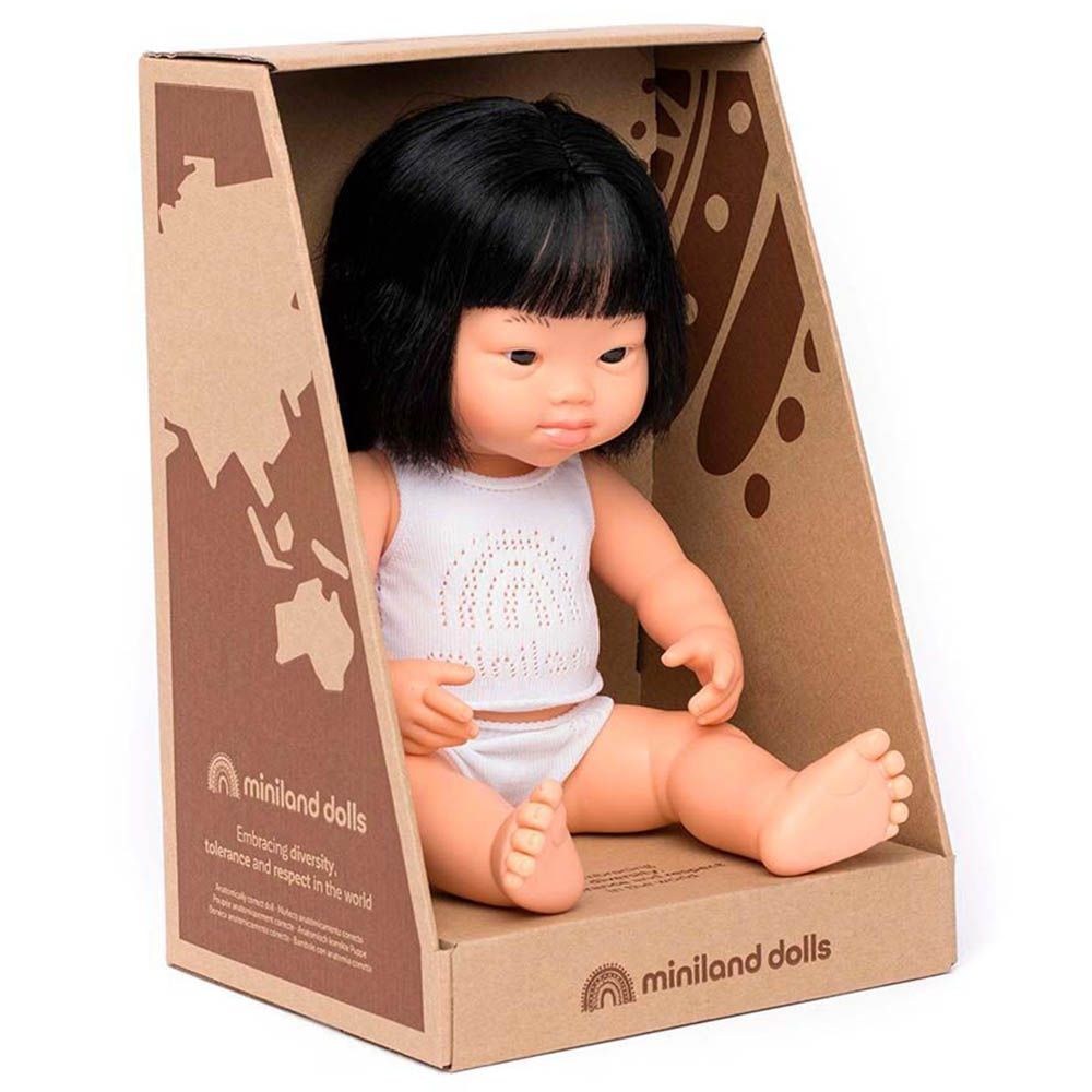 Miniland Baby - Asian Girl Doll w/ Down Syndrome - 38cm - White 