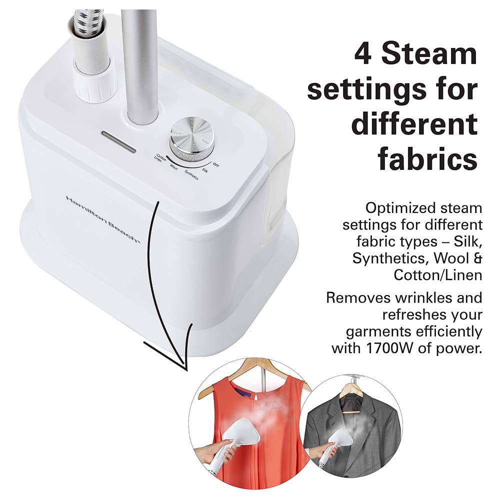 Hamilton Beach - Garment Steamer w/ Fabric Brush - White - 1.7 L